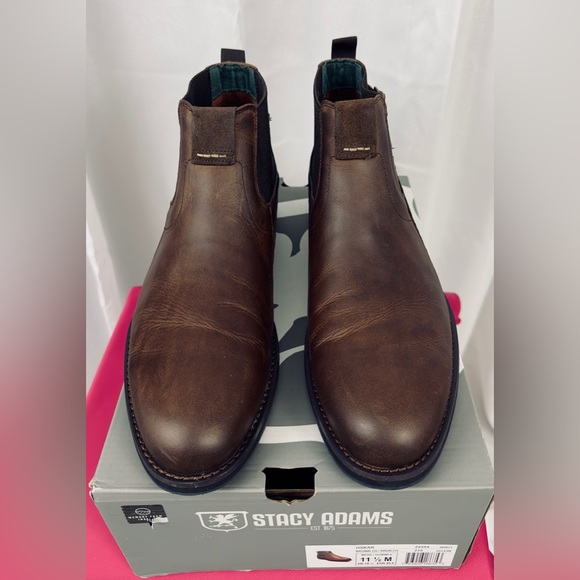 Stacy Adam’s Men’s OSKAR Brown Crazy Horse Leather Chelsea Boot Wood Hee… - Picture 7 of 14